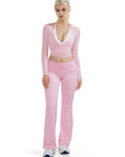 SUUKSESS Women Pilates Wrap Workout Cropped Top Ribbed Long Sleeve V Neck Tie Front Ballet Yoga Shrug Blouse-SUUKSESS-Pink-XS-SUUKSESS