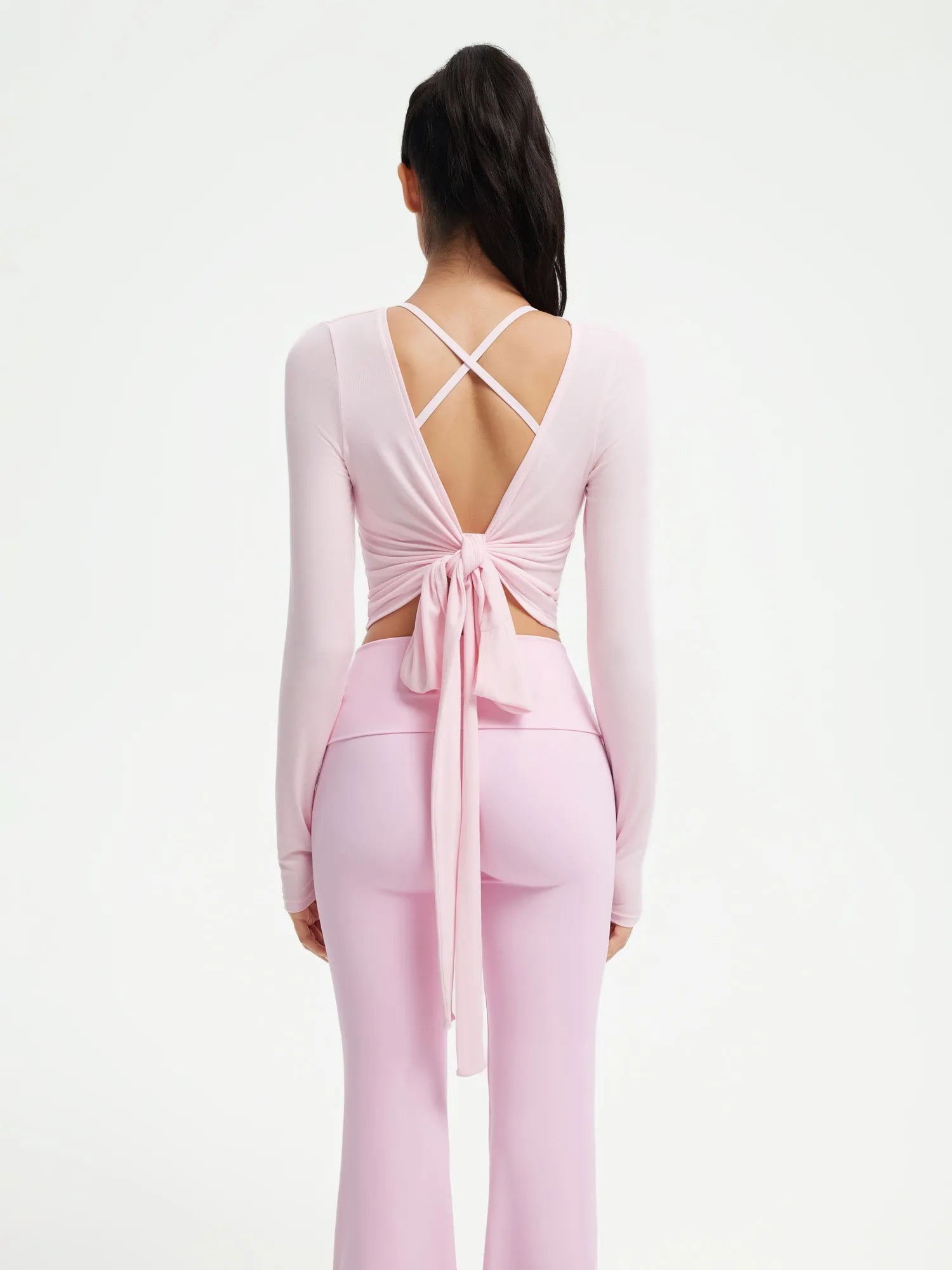 SUUKSESS Women Pilates Wrap Workout Cropped Top Ribbed Long Sleeve V Neck Tie Front Ballet Yoga Shrug Blouse-SUUKSESS-SUUKSESS