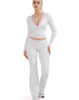 SUUKSESS Women Pilates Wrap Workout Cropped Top Ribbed Long Sleeve V Neck Tie Front Ballet Yoga Shrug Blouse-SUUKSESS-SUUKSESS