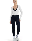 SUUKSESS Women Pilates Wrap Workout Cropped Top Ribbed Long Sleeve V Neck Tie Front Ballet Yoga Shrug Blouse-SUUKSESS-SUUKSESS