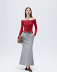 SUUKSESS Cloud Cashmere Lace Trim Off Shoulder Long Sleeve Top Fitted Basic Knit Shirt-SUUKSESS-SUUKSESS