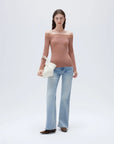 SUUKSESS Cloud Cashmere Lace Trim Off Shoulder Long Sleeve Top Fitted Basic Knit Shirt-SUUKSESS-SUUKSESS