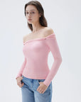 SUUKSESS Women Off The Shoulder Tops with Built in Bra Double Lined Going Out Fitted Basic Fall Shirts-SUUKSESS-SUUKSESS