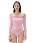 SUUKSESS Women Off The Shoulder Tops with Built in Bra Double Lined Going Out Fitted Basic Fall Shirts-SUUKSESS-SUUKSESS