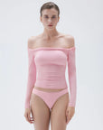 SUUKSESS Women Off The Shoulder Tops with Built in Bra Double Lined Going Out Fitted Basic Fall Shirts-SUUKSESS-SUUKSESS