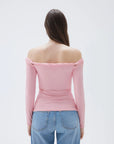 SUUKSESS Women Off The Shoulder Tops with Built in Bra Double Lined Going Out Fitted Basic Fall Shirts-SUUKSESS-SUUKSESS