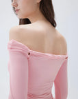 SUUKSESS Women Off The Shoulder Tops with Built in Bra Double Lined Going Out Fitted Basic Fall Shirts-SUUKSESS-SUUKSESS