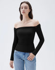 SUUKSESS Women Off The Shoulder Tops with Built in Bra Double Lined Going Out Fitted Basic Fall Shirts-SUUKSESS-SUUKSESS