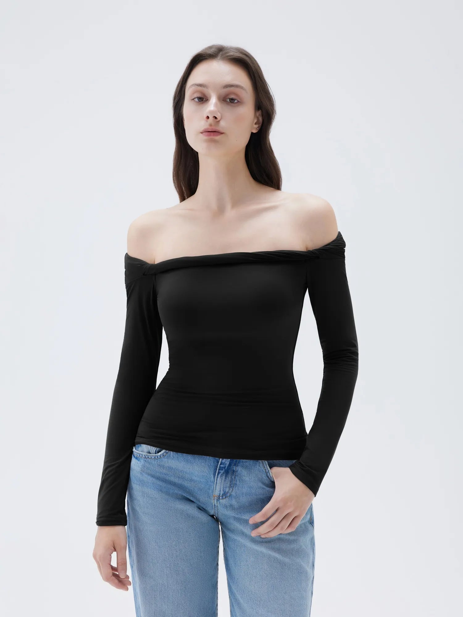 SUUKSESS Women Off The Shoulder Tops with Built in Bra Double Lined Going Out Fitted Basic Fall Shirts-SUUKSESS-SUUKSESS