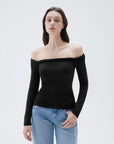 SUUKSESS Women Off The Shoulder Tops with Built in Bra Double Lined Going Out Fitted Basic Fall Shirts-SUUKSESS-SUUKSESS