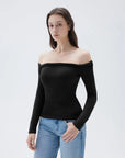 SUUKSESS Women Off The Shoulder Tops with Built in Bra Double Lined Going Out Fitted Basic Fall Shirts-SUUKSESS-SUUKSESS