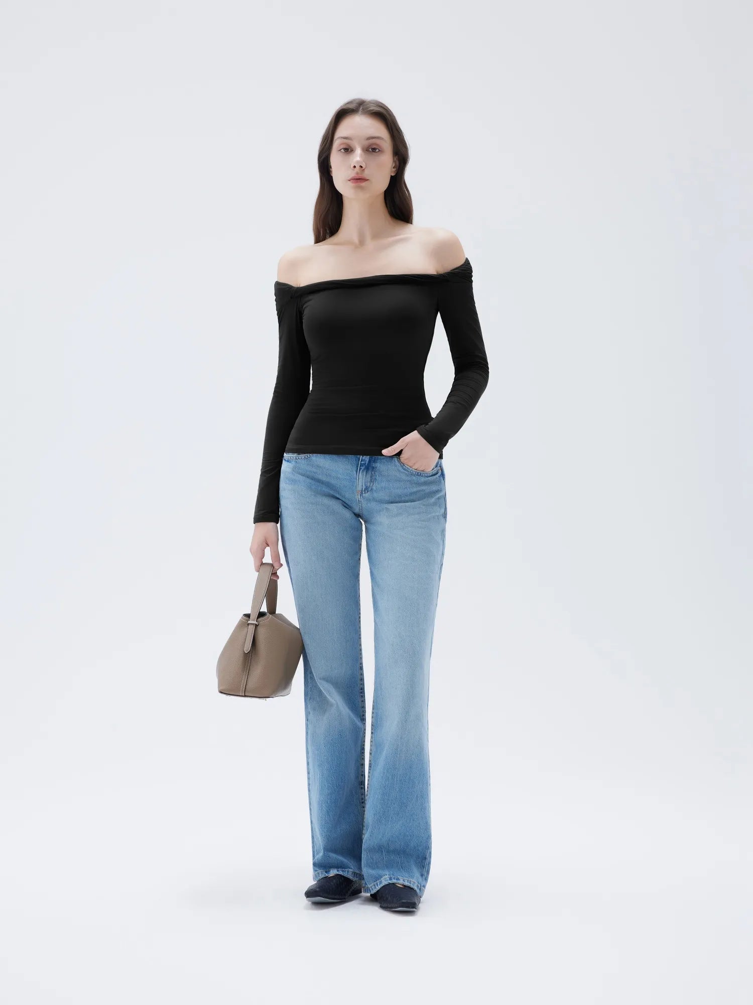 SUUKSESS Women Off The Shoulder Tops with Built in Bra Double Lined Going Out Fitted Basic Fall Shirts-SUUKSESS-SUUKSESS