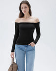 SUUKSESS Women Off The Shoulder Tops with Built in Bra Double Lined Going Out Fitted Basic Fall Shirts-SUUKSESS-SUUKSESS