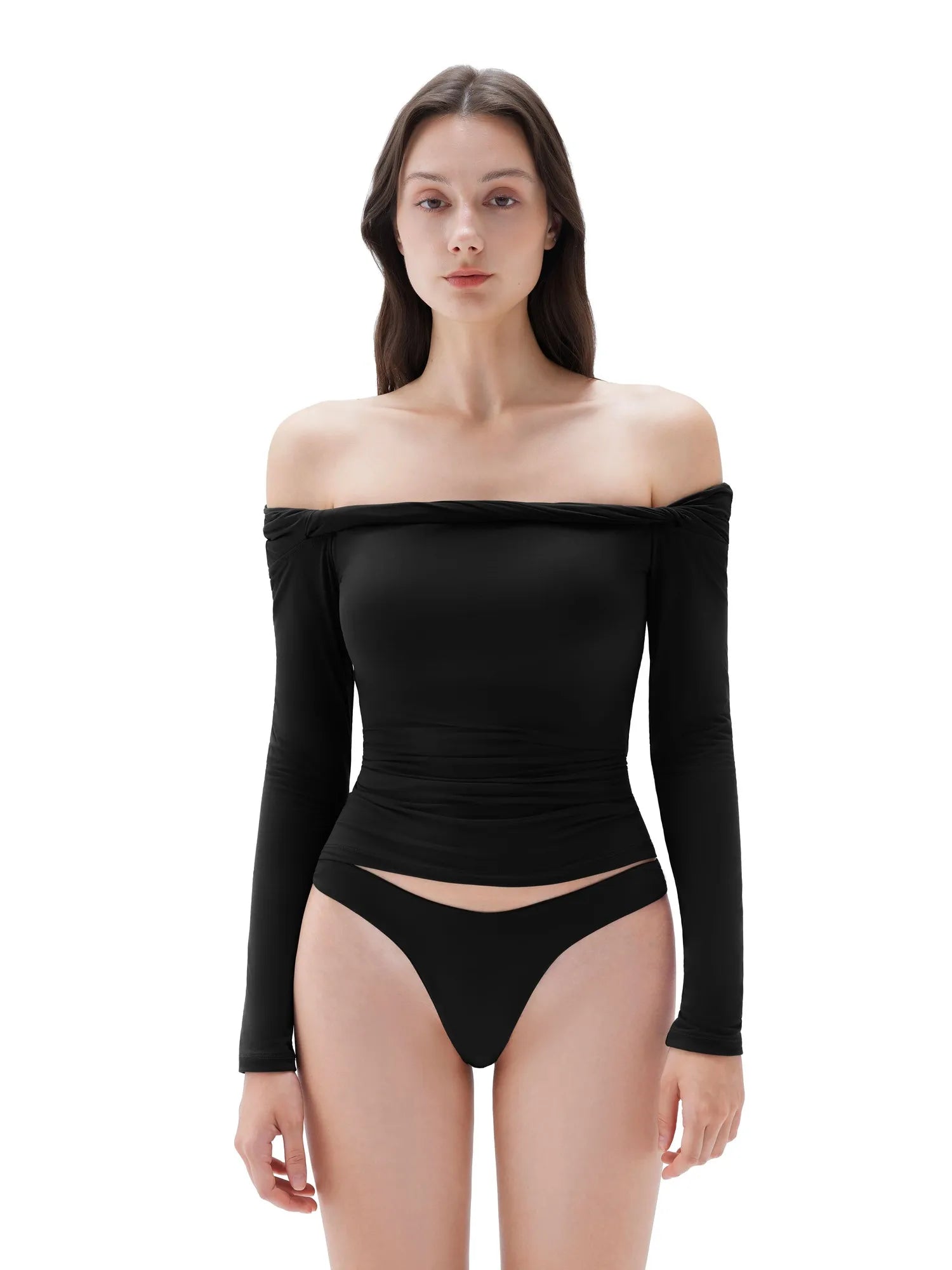 SUUKSESS Women Off The Shoulder Tops with Built in Bra Double Lined Going Out Fitted Basic Fall Shirts-SUUKSESS-SUUKSESS