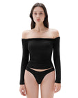 SUUKSESS Women Off The Shoulder Tops with Built in Bra Double Lined Going Out Fitted Basic Fall Shirts-SUUKSESS-SUUKSESS