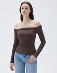 SUUKSESS Women Off The Shoulder Tops with Built in Bra Double Lined Going Out Fitted Basic Fall Shirts-SUUKSESS-SUUKSESS
