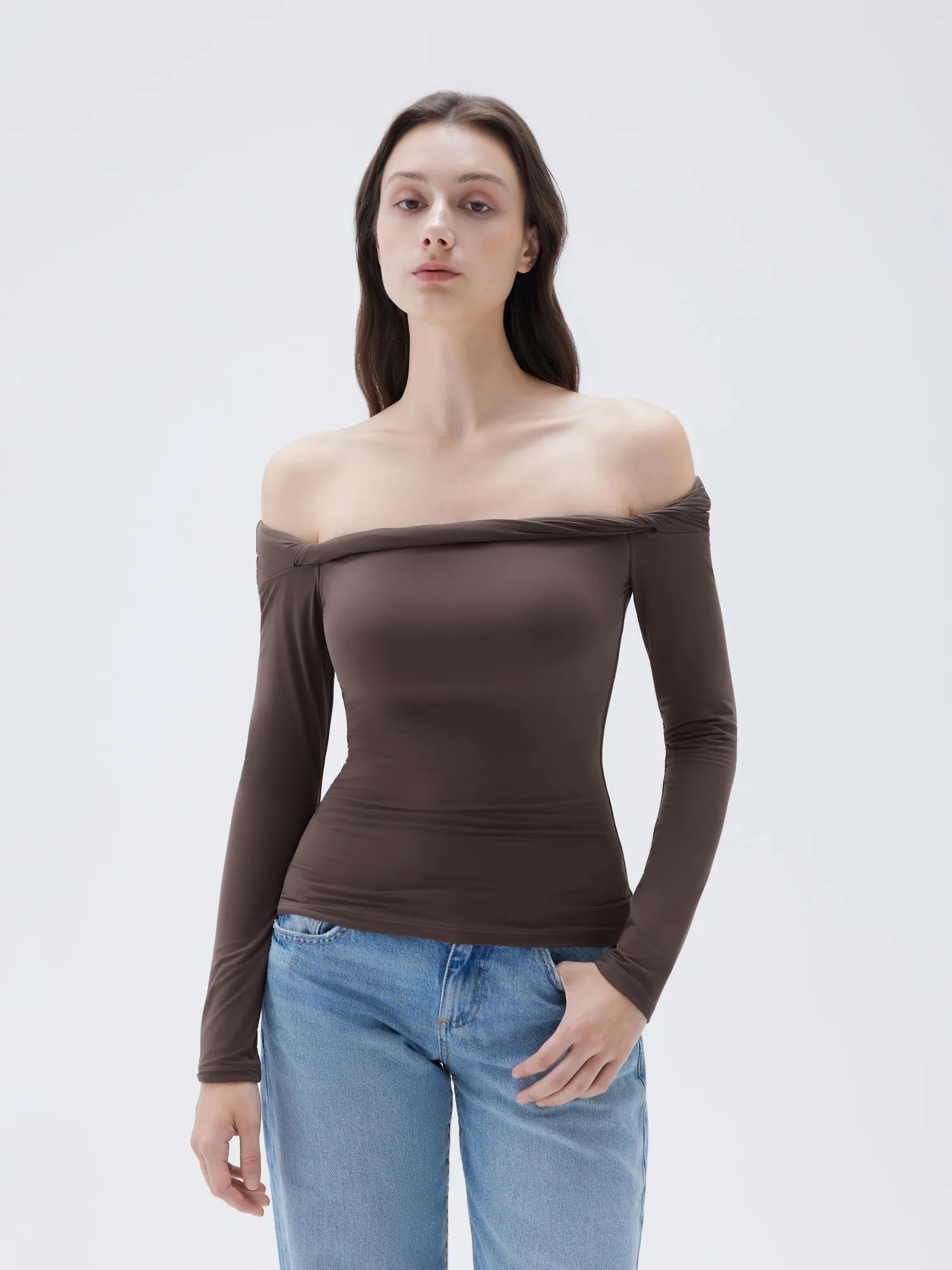 SUUKSESS Women Off The Shoulder Tops with Built in Bra Double Lined Going Out Fitted Basic Fall Shirts-SUUKSESS-SUUKSESS