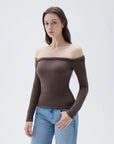 SUUKSESS Women Off The Shoulder Tops with Built in Bra Double Lined Going Out Fitted Basic Fall Shirts-SUUKSESS-SUUKSESS