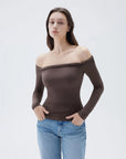 SUUKSESS Women Off The Shoulder Tops with Built in Bra Double Lined Going Out Fitted Basic Fall Shirts-SUUKSESS-SUUKSESS