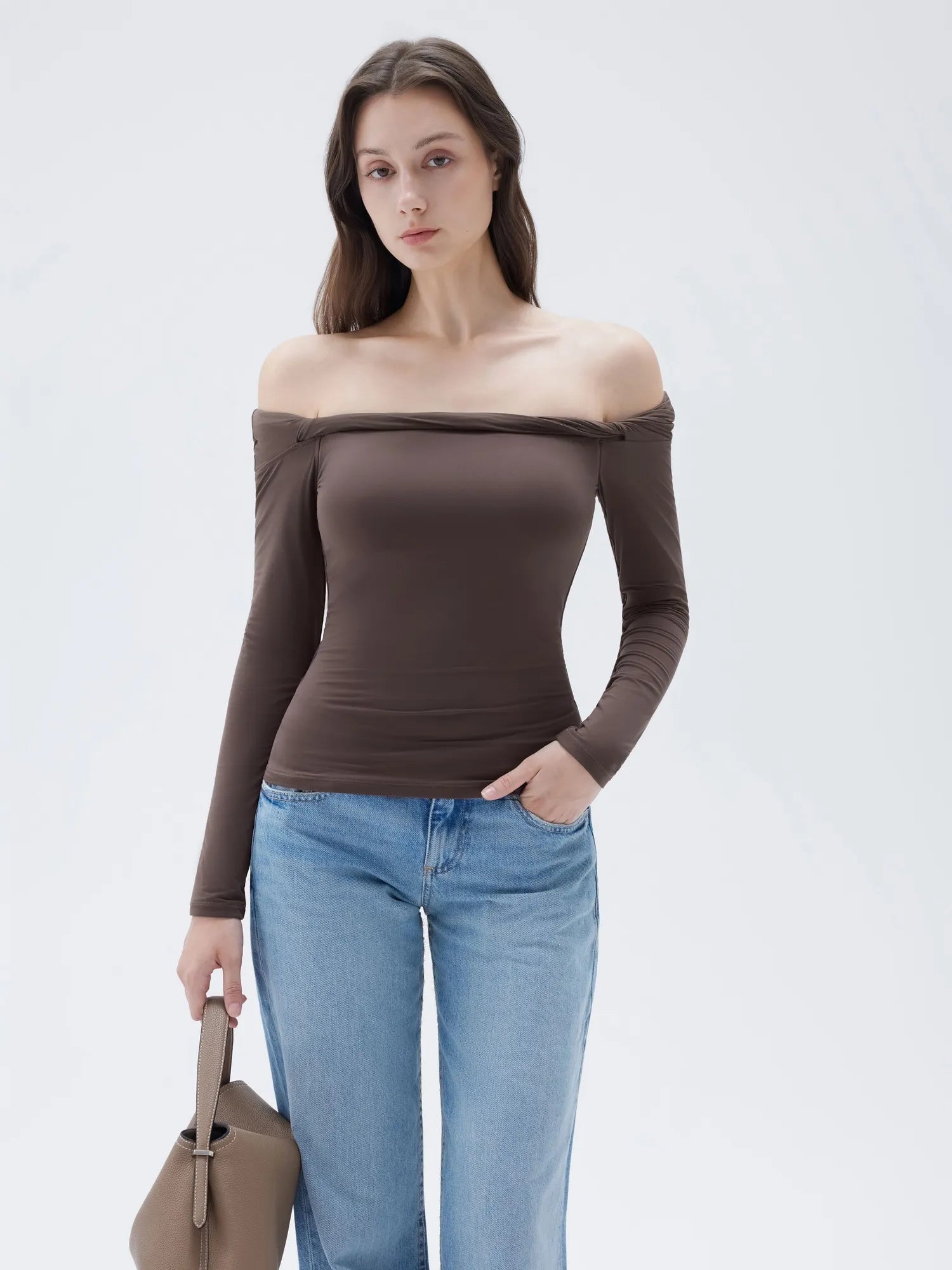 SUUKSESS Women Off The Shoulder Tops with Built in Bra Double Lined Going Out Fitted Basic Fall Shirts-SUUKSESS-SUUKSESS