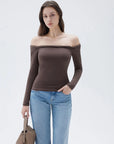 SUUKSESS Women Off The Shoulder Tops with Built in Bra Double Lined Going Out Fitted Basic Fall Shirts-SUUKSESS-SUUKSESS