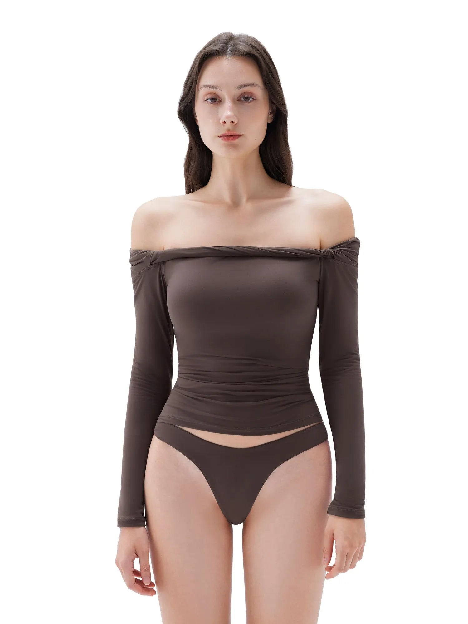 SUUKSESS Women Off The Shoulder Tops with Built in Bra Double Lined Going Out Fitted Basic Fall Shirts-SUUKSESS-SUUKSESS