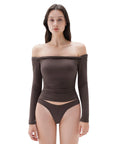 SUUKSESS Women Off The Shoulder Tops with Built in Bra Double Lined Going Out Fitted Basic Fall Shirts-SUUKSESS-SUUKSESS