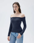 SUUKSESS Women Off The Shoulder Tops with Built in Bra Double Lined Going Out Fitted Basic Fall Shirts-SUUKSESS-SUUKSESS