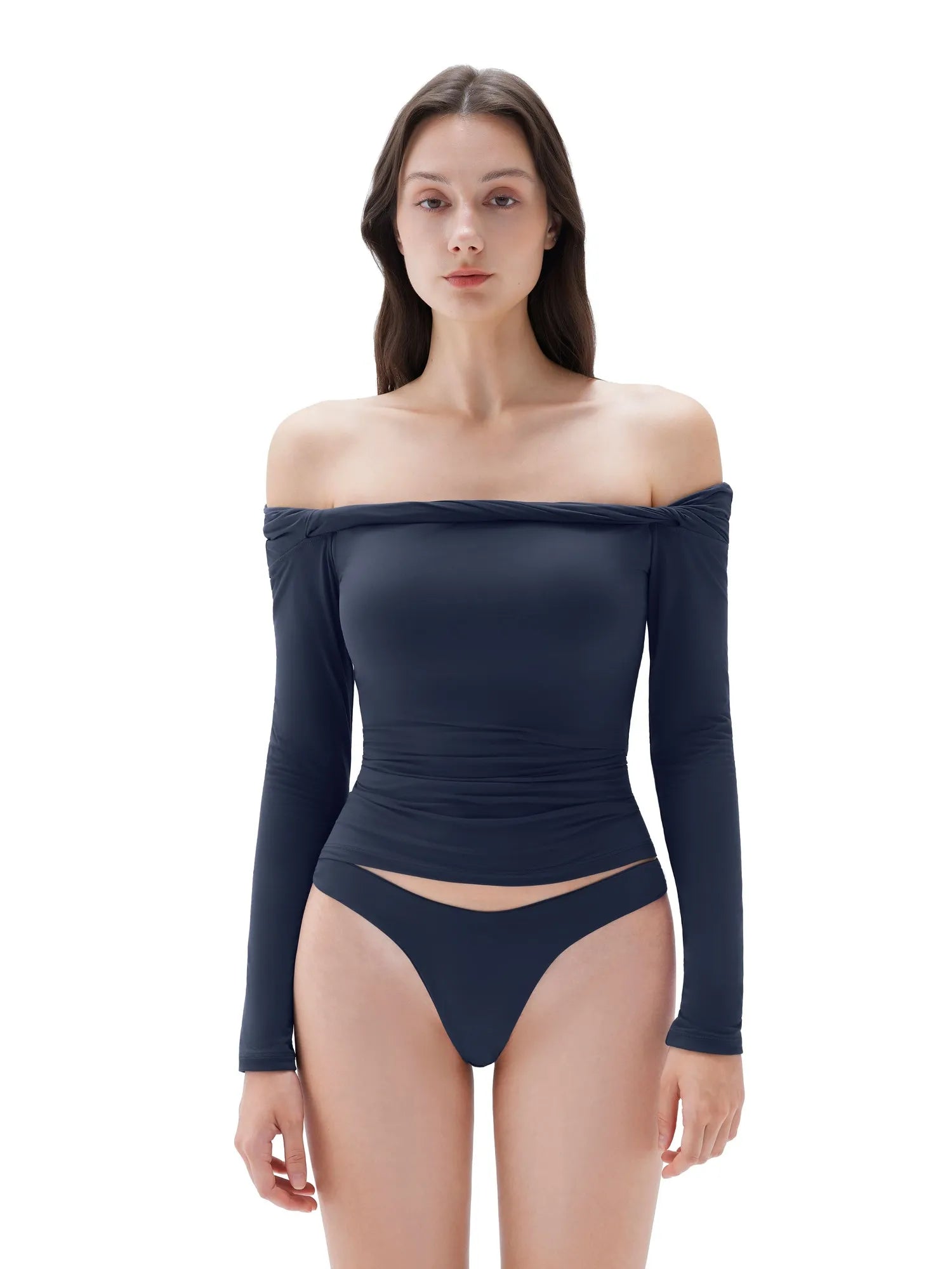 SUUKSESS Women Off The Shoulder Tops with Built in Bra Double Lined Going Out Fitted Basic Fall Shirts-SUUKSESS-SUUKSESS