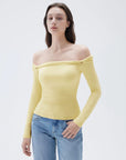 SUUKSESS Women Off The Shoulder Tops with Built in Bra Double Lined Going Out Fitted Basic Fall Shirts-SUUKSESS-Yellow-XS-SUUKSESS
