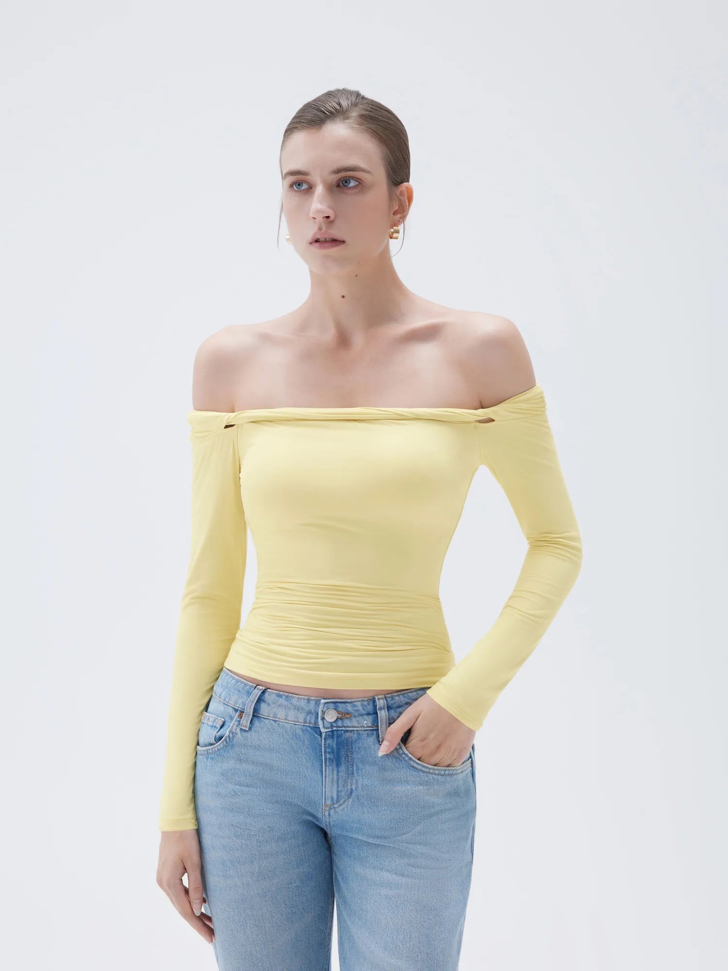 SUUKSESS Women Off The Shoulder Tops with Built in Bra Double Lined Going Out Fitted Basic Fall Shirts-SUUKSESS-SUUKSESS