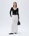 SUUKSESS Women Sexy V Neck Long Sleeve Shirts Double Lined Wrap Going Out Tops-SUUKSESS-SUUKSESS