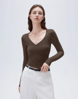 SUUKSESS Women Sexy V Neck Long Sleeve Shirts Double Lined Wrap Going Out Tops-SUUKSESS-SUUKSESS