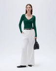 SUUKSESS Women Sexy V Neck Long Sleeve Shirts Double Lined Wrap Going Out Tops-SUUKSESS-SUUKSESS