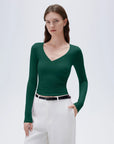 SUUKSESS Women Sexy V Neck Long Sleeve Shirts Double Lined Wrap Going Out Tops-SUUKSESS-SUUKSESS