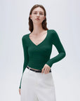 SUUKSESS Women Sexy V Neck Long Sleeve Shirts Double Lined Wrap Going Out Tops-SUUKSESS-SUUKSESS