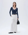 SUUKSESS Women Sexy V Neck Long Sleeve Shirts Double Lined Wrap Going Out Tops-SUUKSESS-SUUKSESS