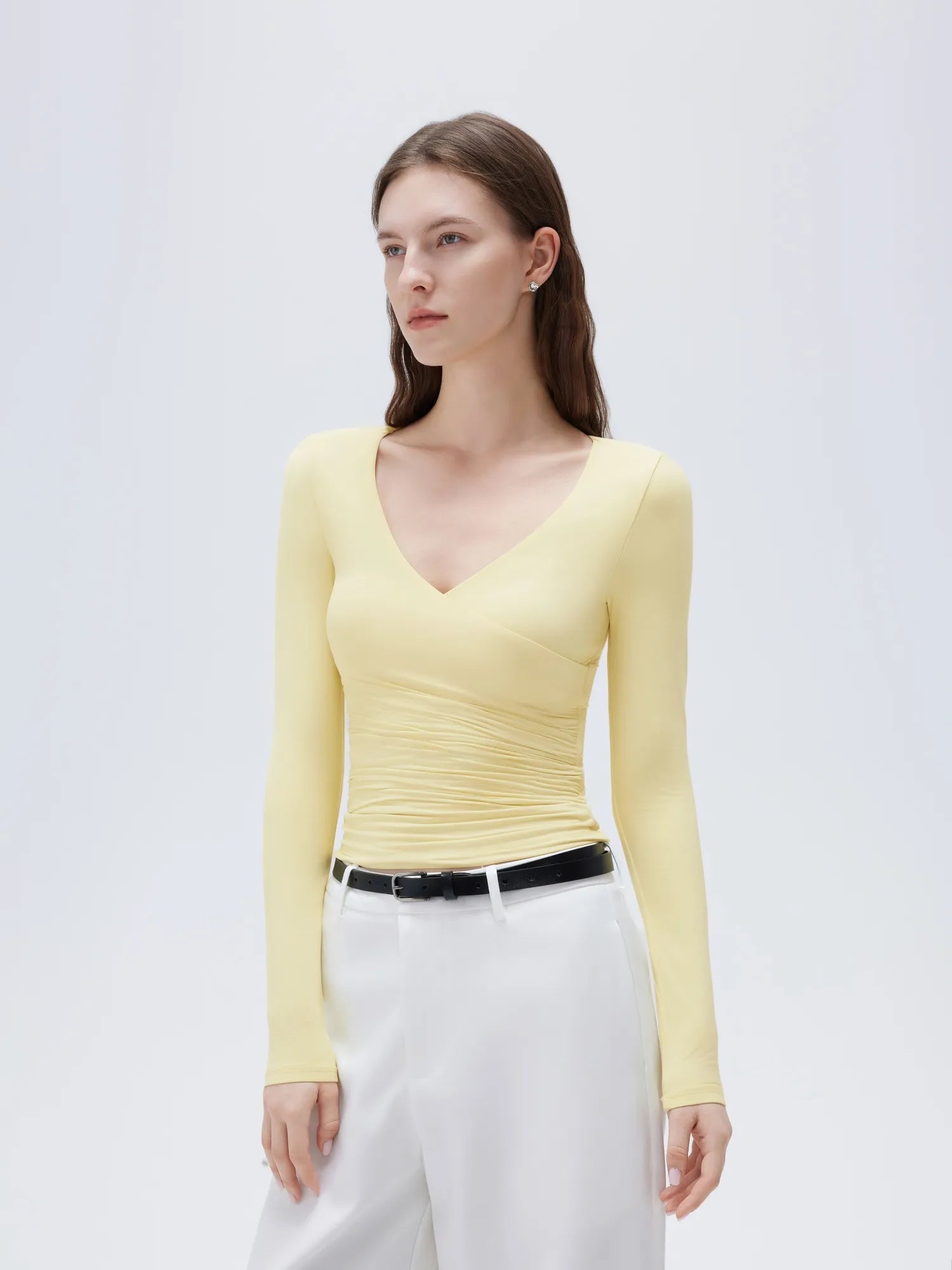 SUUKSESS Women Sexy V Neck Long Sleeve Shirts Double Lined Wrap Going Out Tops-SUUKSESS-SUUKSESS