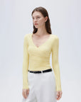 SUUKSESS Women Sexy V Neck Long Sleeve Shirts Double Lined Wrap Going Out Tops-SUUKSESS-SUUKSESS