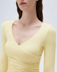 SUUKSESS Women Sexy V Neck Long Sleeve Shirts Double Lined Wrap Going Out Tops-SUUKSESS-SUUKSESS