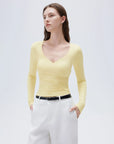 SUUKSESS Women Sexy V Neck Long Sleeve Shirts Double Lined Wrap Going Out Tops-SUUKSESS-SUUKSESS