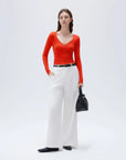 SUUKSESS Women Sexy V Neck Long Sleeve Shirts Double Lined Wrap Going Out Tops-SUUKSESS-SUUKSESS