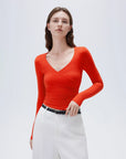 SUUKSESS Women Sexy V Neck Long Sleeve Shirts Double Lined Wrap Going Out Tops-SUUKSESS-SUUKSESS