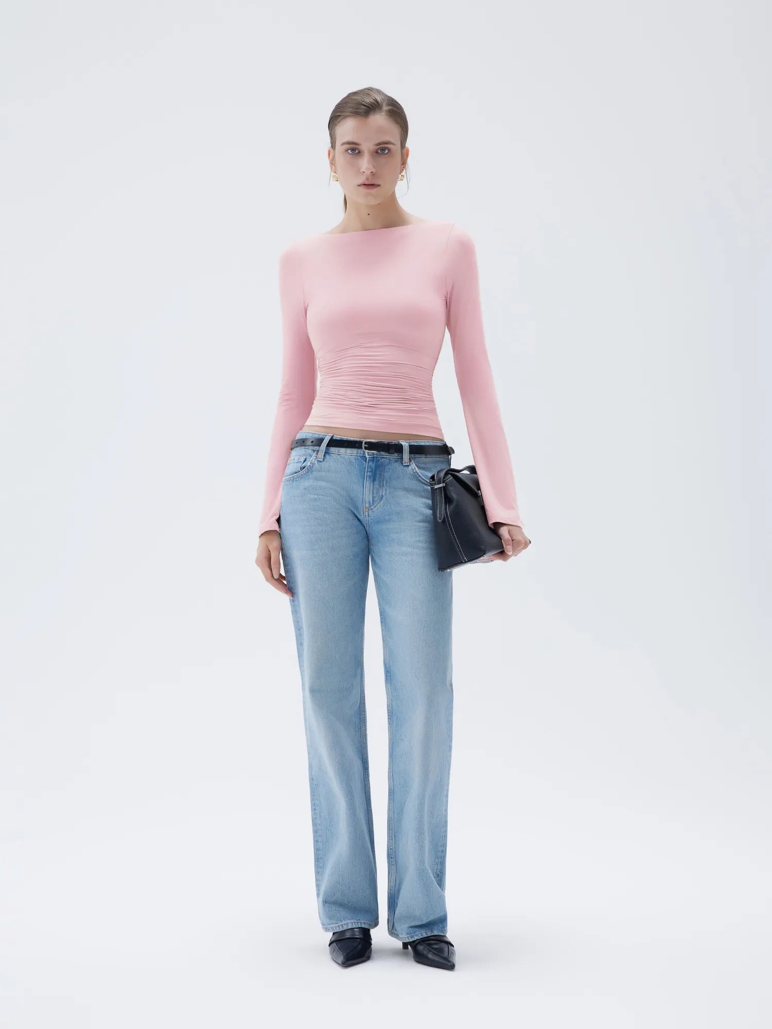 SUUKSESS Women Crew Neck Bell Sleeve Tops Double Lined Going Out Fitted Basic T Shirts-SUUKSESS-SUUKSESS