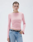 SUUKSESS Women Crew Neck Bell Sleeve Tops Double Lined Going Out Fitted Basic T Shirts-SUUKSESS-SUUKSESS
