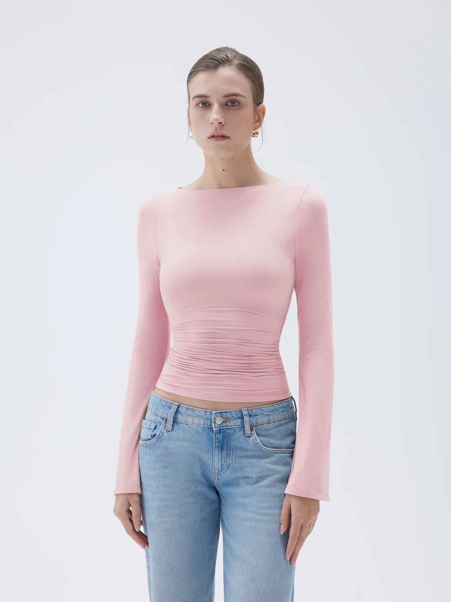 SUUKSESS Women Crew Neck Bell Sleeve Tops Double Lined Going Out Fitted Basic T Shirts-SUUKSESS-SUUKSESS