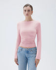 SUUKSESS Women Crew Neck Bell Sleeve Tops Double Lined Going Out Fitted Basic T Shirts-SUUKSESS-SUUKSESS