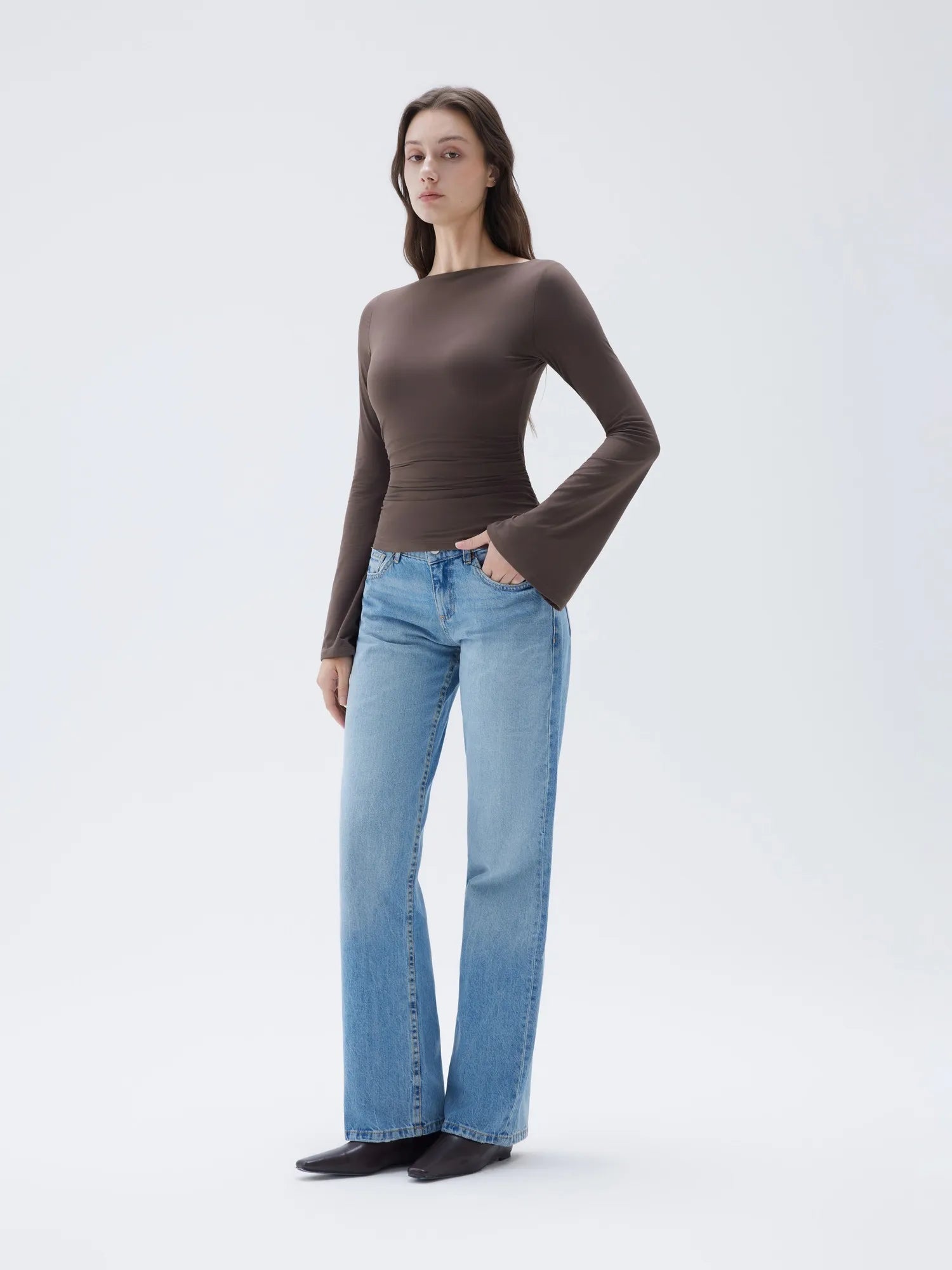 SUUKSESS Women Crew Neck Bell Sleeve Tops Double Lined Going Out Fitted Basic T Shirts-SUUKSESS-SUUKSESS