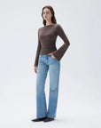 SUUKSESS Women Crew Neck Bell Sleeve Tops Double Lined Going Out Fitted Basic T Shirts-SUUKSESS-SUUKSESS