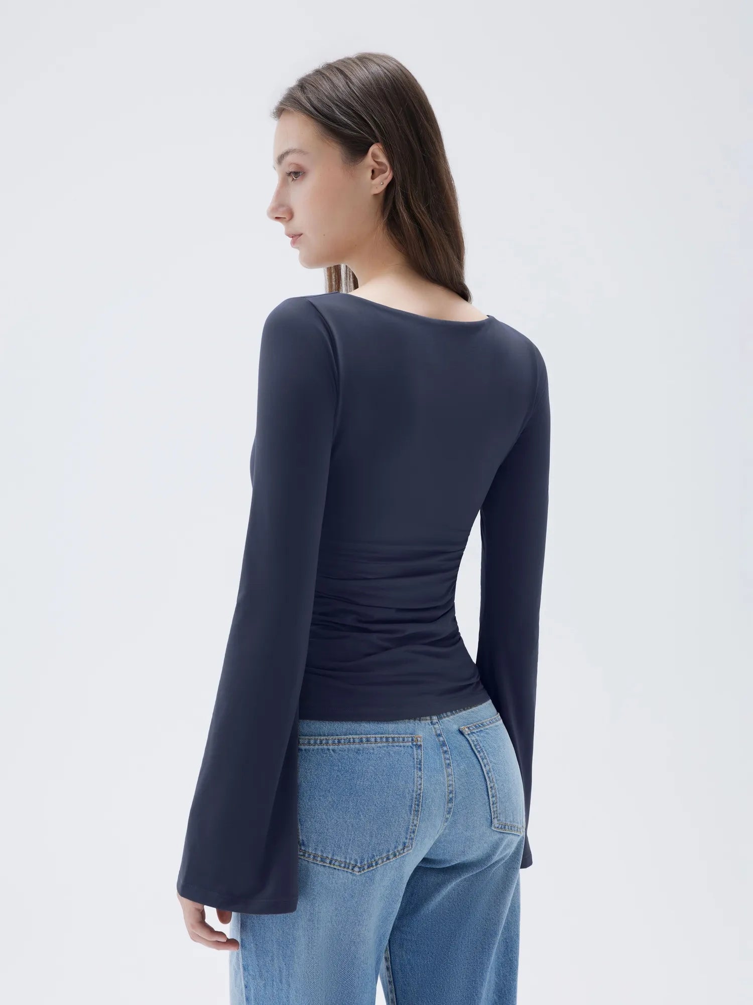 SUUKSESS Women Crew Neck Bell Sleeve Tops Double Lined Going Out Fitted Basic T Shirts-SUUKSESS-SUUKSESS